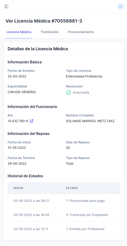 Imágen Detalles de Licencia Médica Electrónica Codesil
